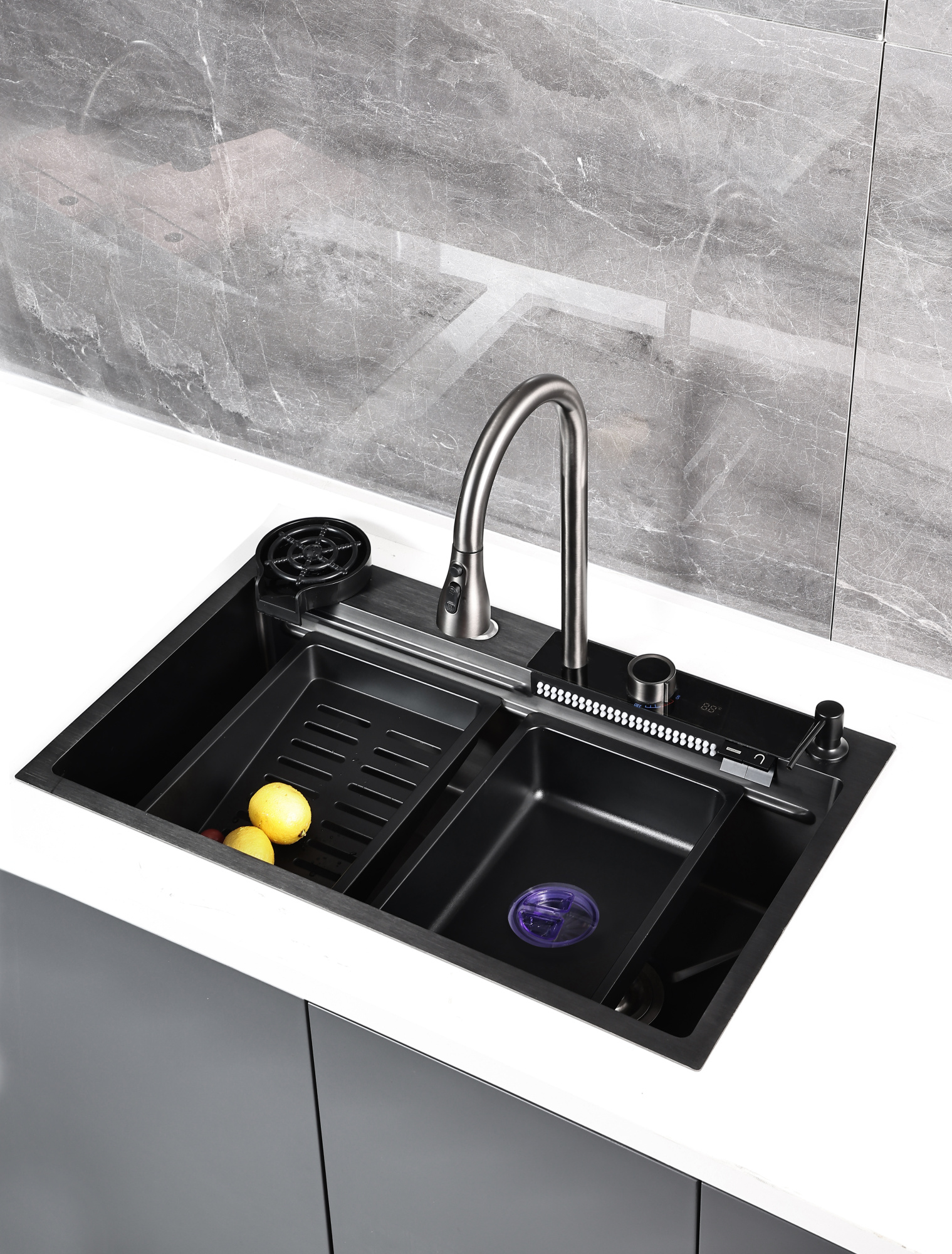 Кухонная мойка многофункциональная ПРОФСАН PSM-9953GR готовое решение со смесителем, нержавеющая сталь, графит