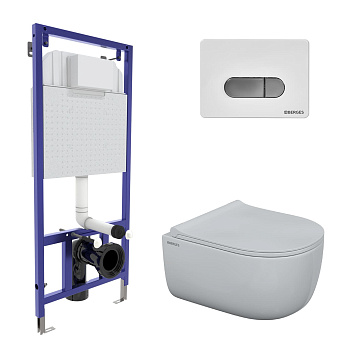 Комплект для монтажа  подвесного унитаза: инсталляция NOVUM525, кнопка D7 белая/кнопка хром, унитаз 