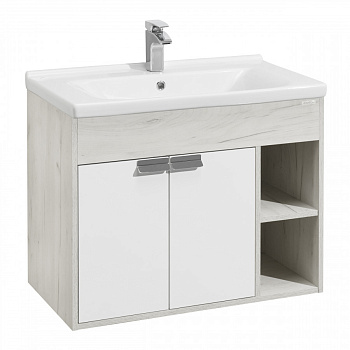 Тумба ФЛАЙ 80, белая, дуб крафт (под раковину МИРАНДА 80)