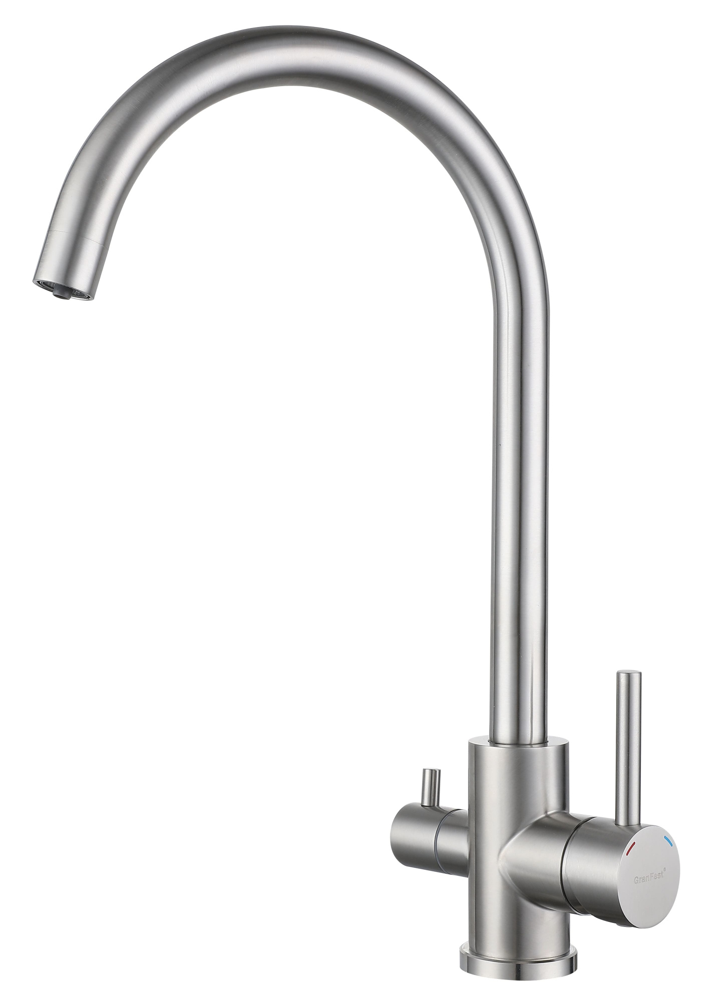 GRANFEST QUARZ  Смеситель для кухни U-обр. с краном питьевой воды D-35мм (нержавейка) 