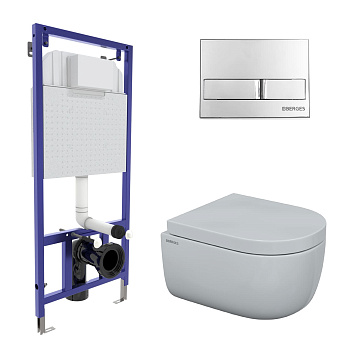 Комплект для монтажа  подвесного унитаза: инсталляция NOVUM525, кнопка L3 хром глянец, унитаз EGO Ri