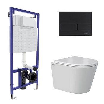 Комплект: инсталляция NOVUM кнопка L5 Soft Touch черная, унитаз VITA Rimless 49 см, сиденье дюроплас