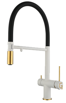 Смеситель для кухни RIVELATO Adria гибкий излив с краном питьевой воды иней золото (1523517 brina oro)