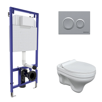 Комплект: инсталляция NOVUM кнопка O2 матовый хром, унитаз ALBIT S, сиденье дюропласт Top Slim SO, м