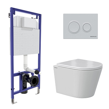 Комплект: инсталляция NOVUM кнопка O1 белая, унитаз VITA Rimless 49 см, сиденье дюропласт микролифт,