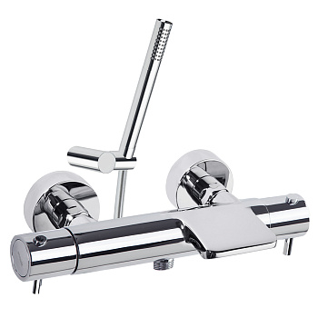 Термостатический смеситель для ванны наружнего монтажа с каскадным изливом и душевым комплектом ODIS