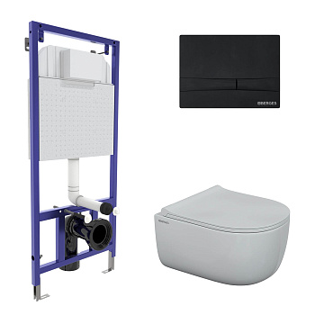 Комплект для монтажа  подвесного унитаза: инсталляция NOVUM525, кнопка F5 черная Soft Touch, унитаз 