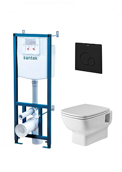 ПЭК НЕО rimless(подвес. безободковый унитаз с тонким сиденьем, инсталляция, панель черн. мат, САНТЕК