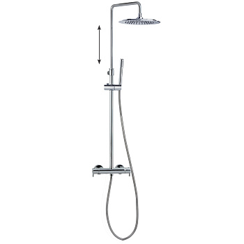 Душевая термостатическая система наружнего монтажа с телескопическим тропическим душем и душевым ком