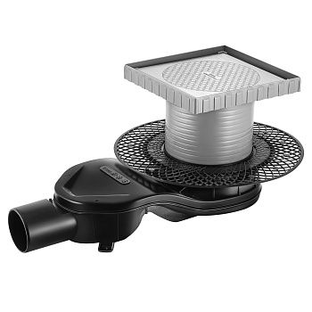 Трап водосток напольный PLATZ Keramik 150х150 под плитку, без обрамления, S-сифон D50 H60 боковой, B