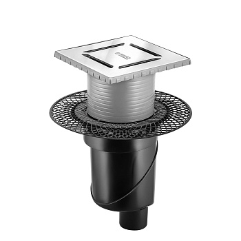 Трап водосток PLATZ Norma 150х150, матовый хром, S-сифон D50/105 H50 вертикальный, BERGES