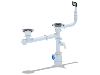 Cифон для мойки АНИ Пласт Грот A7500S 3 1/2 дюйма 40 двойной смещенный с переливом и отводом для стиральной машины