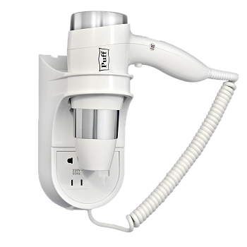 Фен для волос настенный PUFF-1600В белый, с розеткой, 1,6 кВт (0405.009)