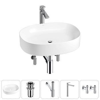 Накладная раковина для ванной комнаты Wellsee Belle Spa 2.0 20212561R в наборе 5 в 1: раковина белый