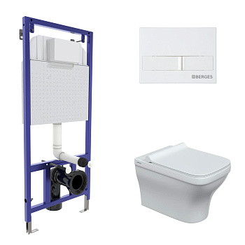 Комплект: инсталляция NOVUM кнопка L1 белая, унитаз Strati Rimless, сиденье дюропласт Strati Slim SO