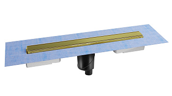 Желоб водосток напольный B1 KERAMIK 600 нержавеющая сталь, решетка бронза, S-сифон D50/110 вертикаль