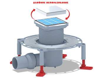 Трап для душа АНИ Пласт THZ5802 DN50 горизонтальный регулируемый с комбинированным затвором и решёткой из нержавеющей стали 100х100 мм под плитку