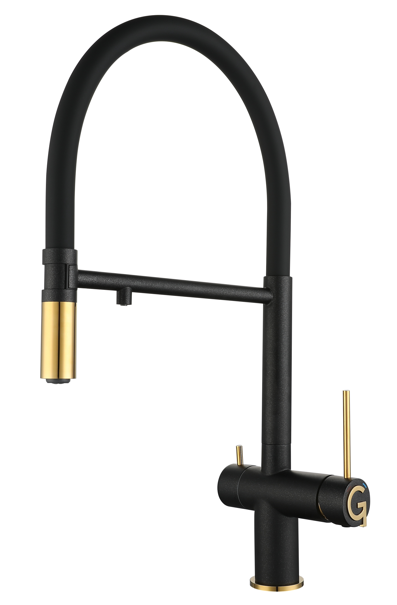 Смеситель для кухни RIVELATO Adria гибкий излив с краном питьевой воды антрацит золото (1523517 antracite oro)