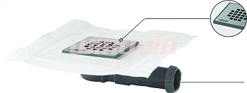 Трап с гидроизоляционным полотном и уплотнением из полистирола с нержавеющей решеткой 115х115 мм, си