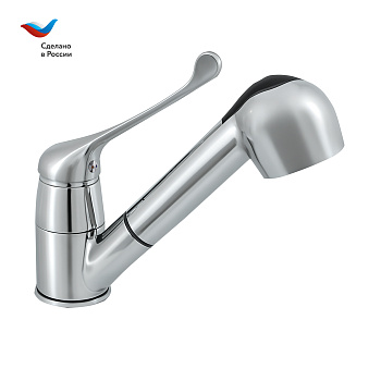 Смеситель для кухни СЛАВЕН Хирург СЛ-ОД-Х23 с локтевым управлением, с вытяжной лейкой, хром