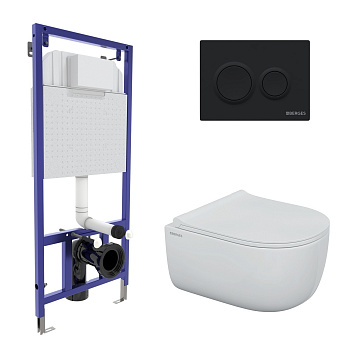 Комплект для монтажа  подвесного унитаза: инсталляция NOVUM525, кнопка O5 черная Soft Touch, унитаз 