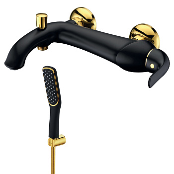 Swan Смеситель для ванны, монолитный излив 189мм, р/ОД, черный/золото, LM, LM5402BG
