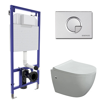 Комплект для монтажа подвесного унитаза: инсталляция NOVUM525, кнопка R2 матовый хром, унитаз OKUS, 