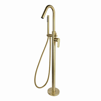 Напольный смеситель для ванны однорычажный с душевым комплектом ALEXIA 368503DOC золото брашированно