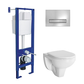 Комплект: инсталляция ATOM Line кнопка хром глянец, унитаз подвесной Gamma с сиденьем полипропилен с