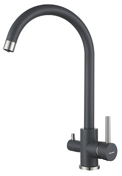 GRANFEST QUARZ  Смеситель для кухни U-обр. с краном питьевой воды D-35мм (темно-серый) 