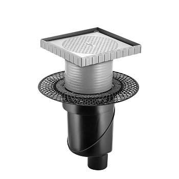 Трап водосток напольный PLATZ Keramik 150х150 под плитку, без обрамления, S-сифон D50/105 H50 вертик