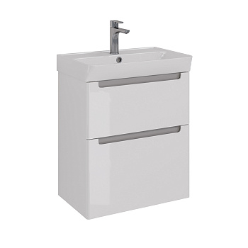 Тумба Lemark BUNO 60 см под 1 раковину, подвесная/напольная, 2 ящика, цвет планки: Серый, цвет корпу