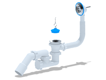 Сифон для ванны АНИ Пласт E251 1 1/2 дюйма регулируемый с переливом и переходной трубой 45 градусов 40х50