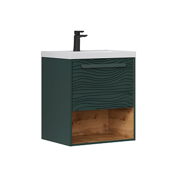 Тумба под раковину EQUIL Gleam 60, подвесная, 1 ящ., зеленый камень/дуб вотан (под раковину 78857-60) (tpGLEAM60.1Y.N-34)