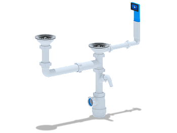 Сифон для мойки АНИ Пласт Грот A7700 3 1/2 дюйма 40 двойной разноуровневый с жестким переливом и отводом для стиральной машины