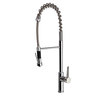 Смеситель высокий для кухни профессиональный, с гибким шлангом и поворотным изливом KITCHEN 386701MC