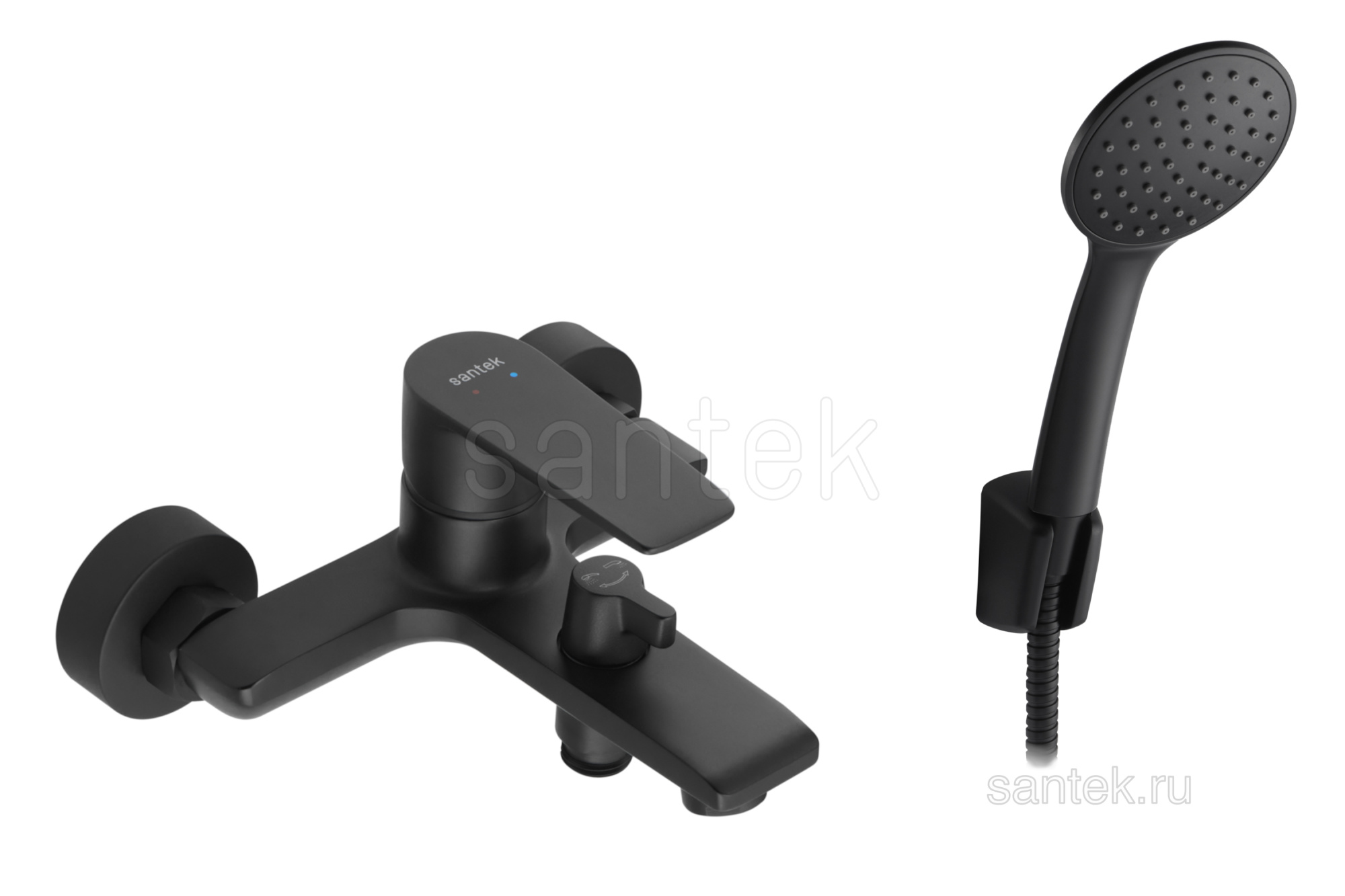 АРМА Смеситель для ванны-душа с аксессуарами, черный матовый,САНТЕК