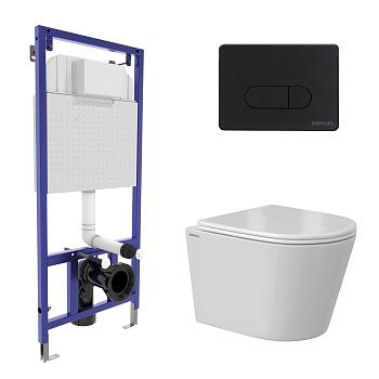 Комплект: инсталляция NOVUM кнопка D5 Soft Touch черная, унитаз VITA Rimless 49 см, сиденье дюроплас