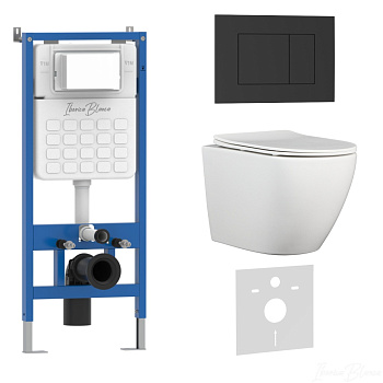 Комплект 3в1 IBERICA BLANCA инсталляция SILENCIO, унитаз BILBAO ALTO белый, кнопка смыва ESTI-S черный матовый (IB001.BLA.234.851)