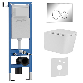 Комплект 3в1 IBERICA BLANCA инсталляция SILENCIO MINI, унитаз TOLEDO ALTO белый, кнопка смыва ESTI-O хром глянцевый (IB.001M.TLA.234.823)