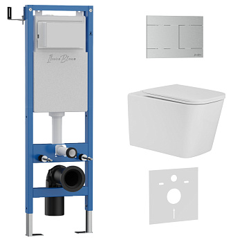 Комплект 3в1 IBERICA BLANCA инсталляция SILENCIO MINI, унитаз TOLEDO ALTO белый, кнопка смыва INOX-R хром матовый (IB.001M.TLA.234.1501)