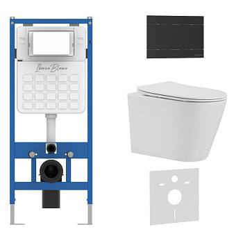 Комплект 3в1 IBERICA BLANCA инсталляция SILENCIO, унитаз BURGOS ALTO белый, кнопка смыва INOX-R черный матовый (IB001.BRA.234.1504)