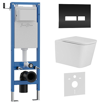 Комплект 3в1 IBERICA BLANCA инсталляция SILENCIO MINI, унитаз TOLEDO ALTO белый, кнопка смыва CRYSTAL-R черный глянцевый (IB.001M.TLA.234.2211)