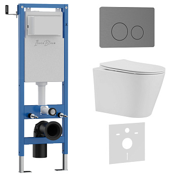Комплект 3в1 IBERICA BLANCA инсталляция SILENCIO MINI, унитаз BURGOS ALTO белый, кнопка смыва INOX-О вороненая сталь (IB.001M.BRA.234.8180)