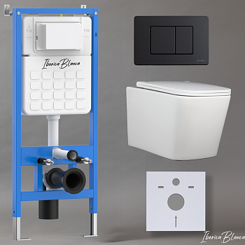Комплект 3в1 IBERICA BLANCA инсталляция SILENCIO, унитаз TOLEDO ALTO белый, кнопка смыва INOX-C черный матовый (IB001.TLA.234.112)