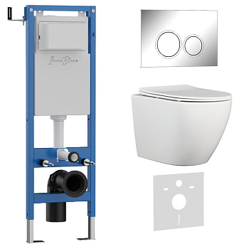 Комплект 3в1 IBERICA BLANCA инсталляция SILENCIO MINI, унитаз BILBAO ALTO белый, кнопка смыва ESTI-O хром матовый (IB.001M.BLA.234.824)