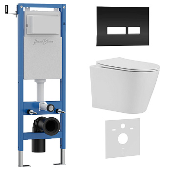 Комплект 3в1 IBERICA BLANCA инсталляция SILENCIO MINI, унитаз BURGOS ALTO белый, кнопка смыва CRYSTAL-R черный глянцевый (IB.001M.BRA.234.2211)