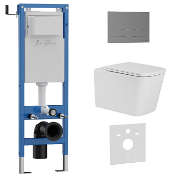 Комплект 3в1 IBERICA BLANCA инсталляция SILENCIO MINI, унитаз TOLEDO ALTO белый, кнопка смыва INOX-S вороненая сталь (IB.001M.TLA.231.1602)