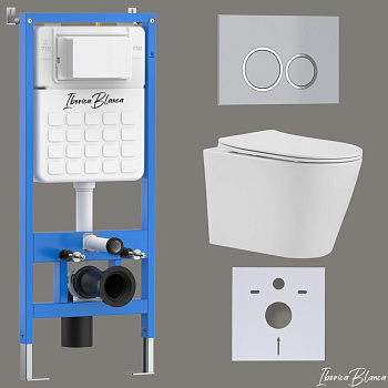 Комплект 3в1 IBERICA BLANCA инсталляция SILENCIO, унитаз BURGOS ALTO белый, кнопка смыва ESTI-O хром матовый (IB001.BRA.234.824)