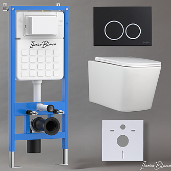 Комплект 3в1 IBERICA BLANCA инсталляция SILENCIO, унитаз TOLEDO ALTO белый, кнопка смыва ESTI-O черный матовый (IB001.TLA.234.822)